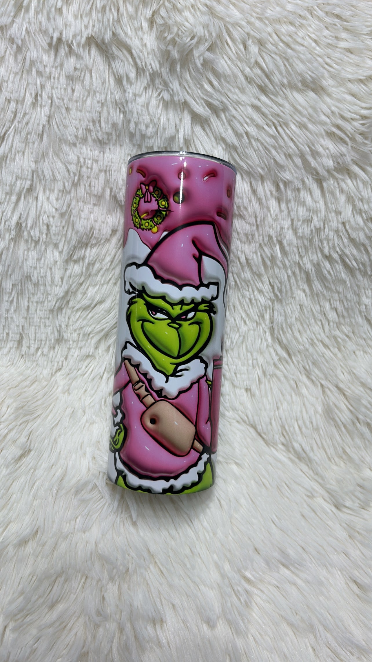 Pink grinch tumbler