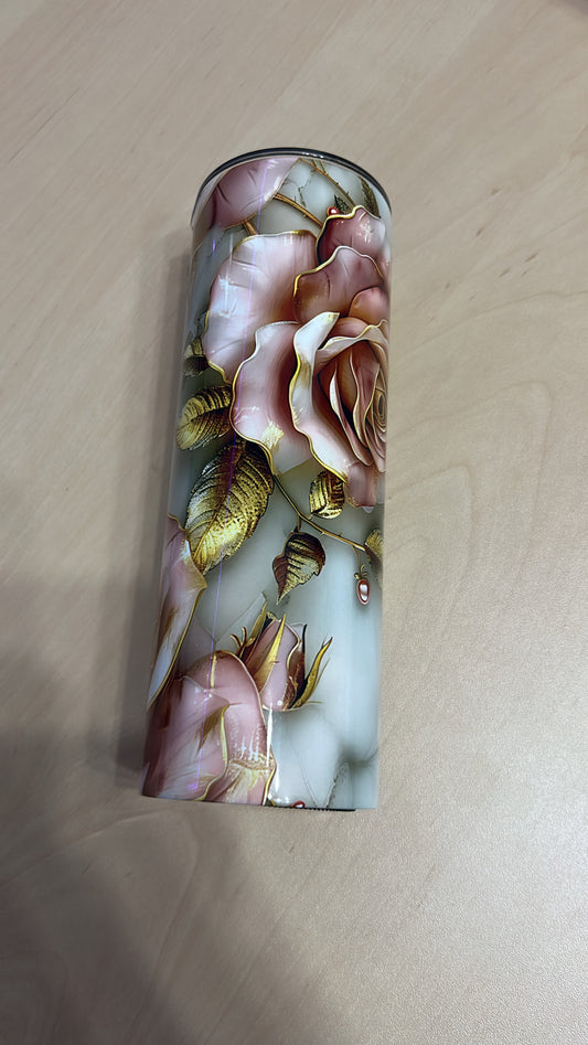Rose gold flower tumbler